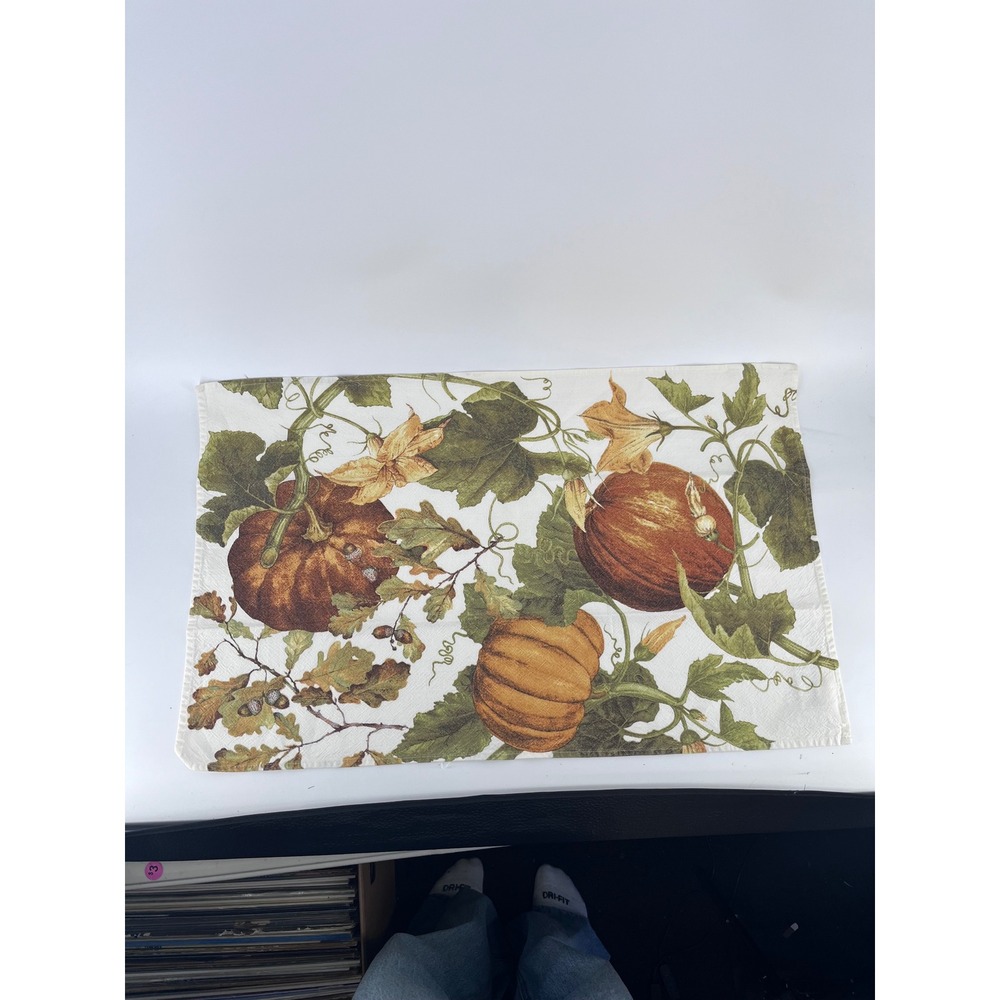 Williams Sonoma Pumpkin Botanical Cotton Towel Harvest Autumn Set of 2 29x19